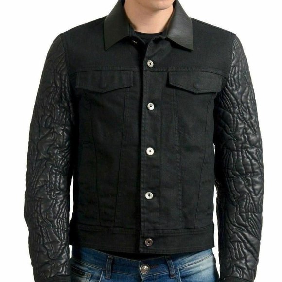Just Cavalli Men's Black Denim Faux Leather Jacket